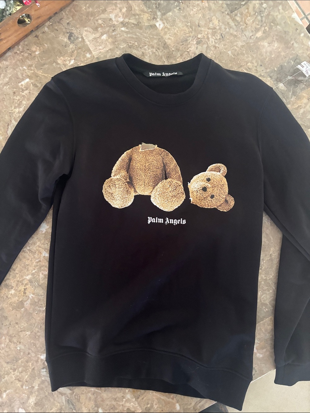 Palm Angels Black Sweatshirt with Brown Teddy Graphic